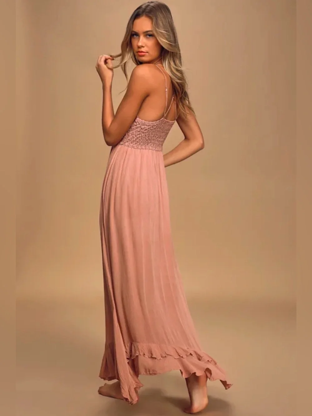 Free people Adella Maxi Slip Rose Pink Lace Dress size XS boho